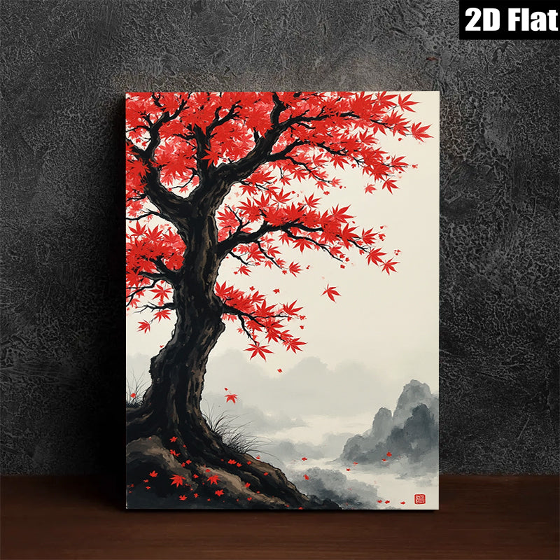 2D flat 1pc Majestic Red Maple Autumn Landscape Wall Art Canvas Prints for Living Room Bedroom Home Decor Farmhouse Style Gallery Wrapped Ready to Hang