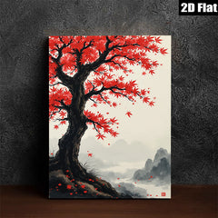 2D flat 1pc Majestic Red Maple Autumn Landscape Wall Art Canvas Prints for Living Room Bedroom Home Decor Farmhouse Style Gallery Wrapped Ready to Hang