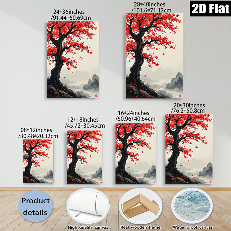 2D flat 1pc Majestic Red Maple Autumn Landscape Wall Art Canvas Prints for Living Room Bedroom Home Decor Farmhouse Style Gallery Wrapped Ready to Hang