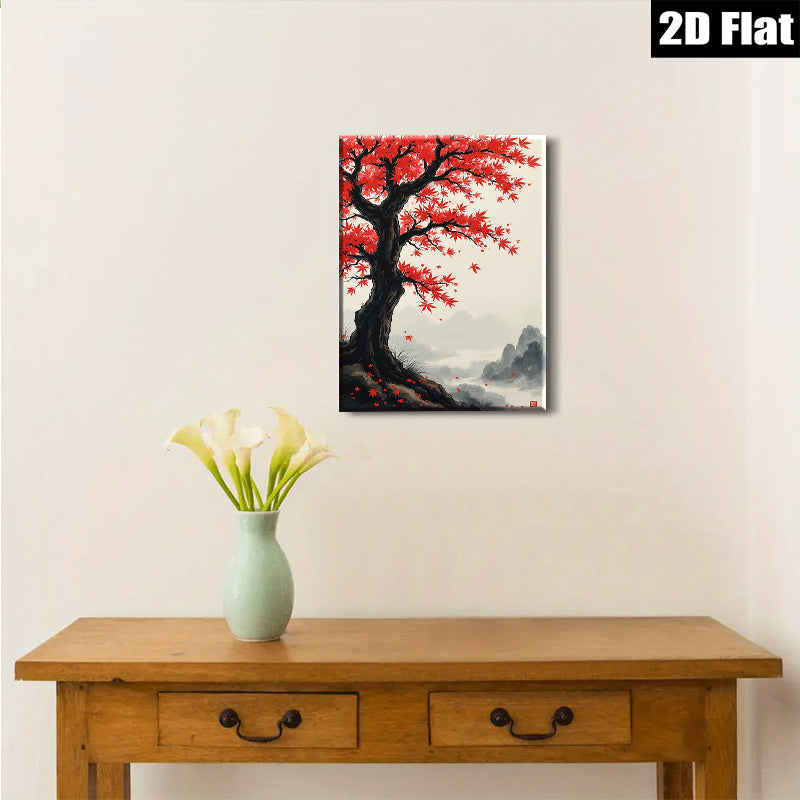 2D flat 1pc Majestic Red Maple Autumn Landscape Wall Art Canvas Prints for Living Room Bedroom Home Decor Farmhouse Style Gallery Wrapped Ready to Hang