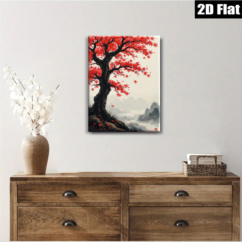 2D flat 1pc Majestic Red Maple Autumn Landscape Wall Art Canvas Prints for Living Room Bedroom Home Decor Farmhouse Style Gallery Wrapped Ready to Hang
