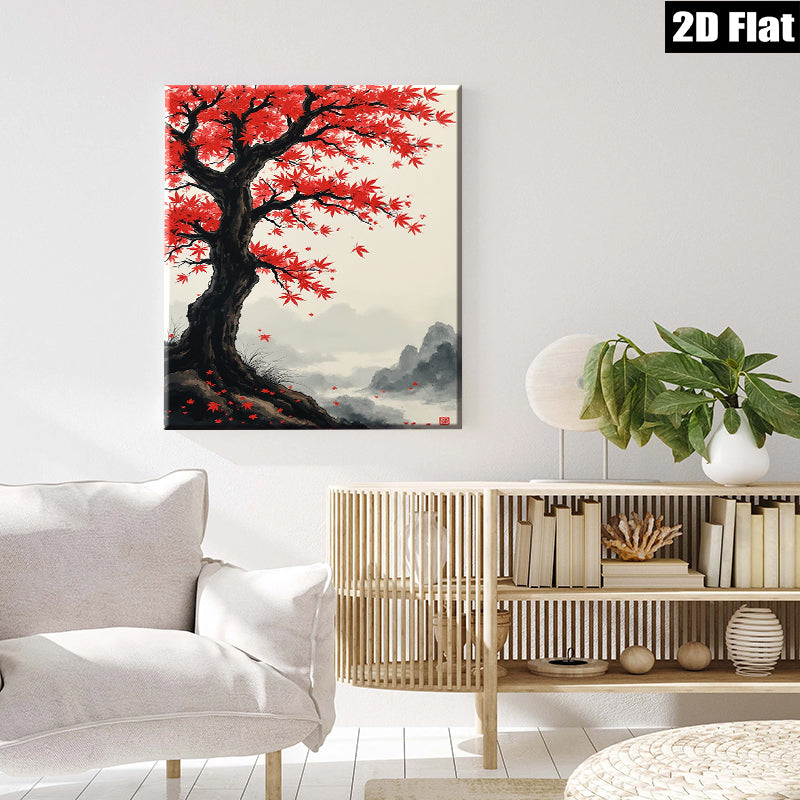 2D flat 1pc Majestic Red Maple Autumn Landscape Wall Art Canvas Prints for Living Room Bedroom Home Decor Farmhouse Style Gallery Wrapped Ready to Hang