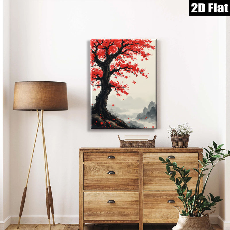 2D flat 1pc Majestic Red Maple Autumn Landscape Wall Art Canvas Prints for Living Room Bedroom Home Decor Farmhouse Style Gallery Wrapped Ready to Hang