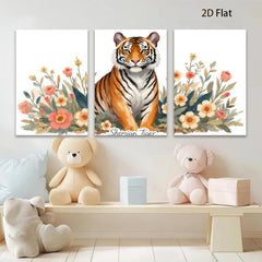 2D flat 1pc Majestic Tiger Blooms Floral Wall Art Living Room Bedroom Decor Modern Farmhouse Style Gallery Wrapped Canvas Prints Ready to Hang