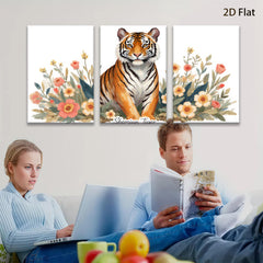 2D flat 1pc Majestic Tiger Blooms Floral Wall Art Living Room Bedroom Decor Modern Farmhouse Style Gallery Wrapped Canvas Prints Ready to Hang