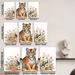 2D flat 1pc Majestic Tiger Blooms Floral Wall Art Living Room Bedroom Decor Modern Farmhouse Style Gallery Wrapped Canvas Prints Ready to Hang