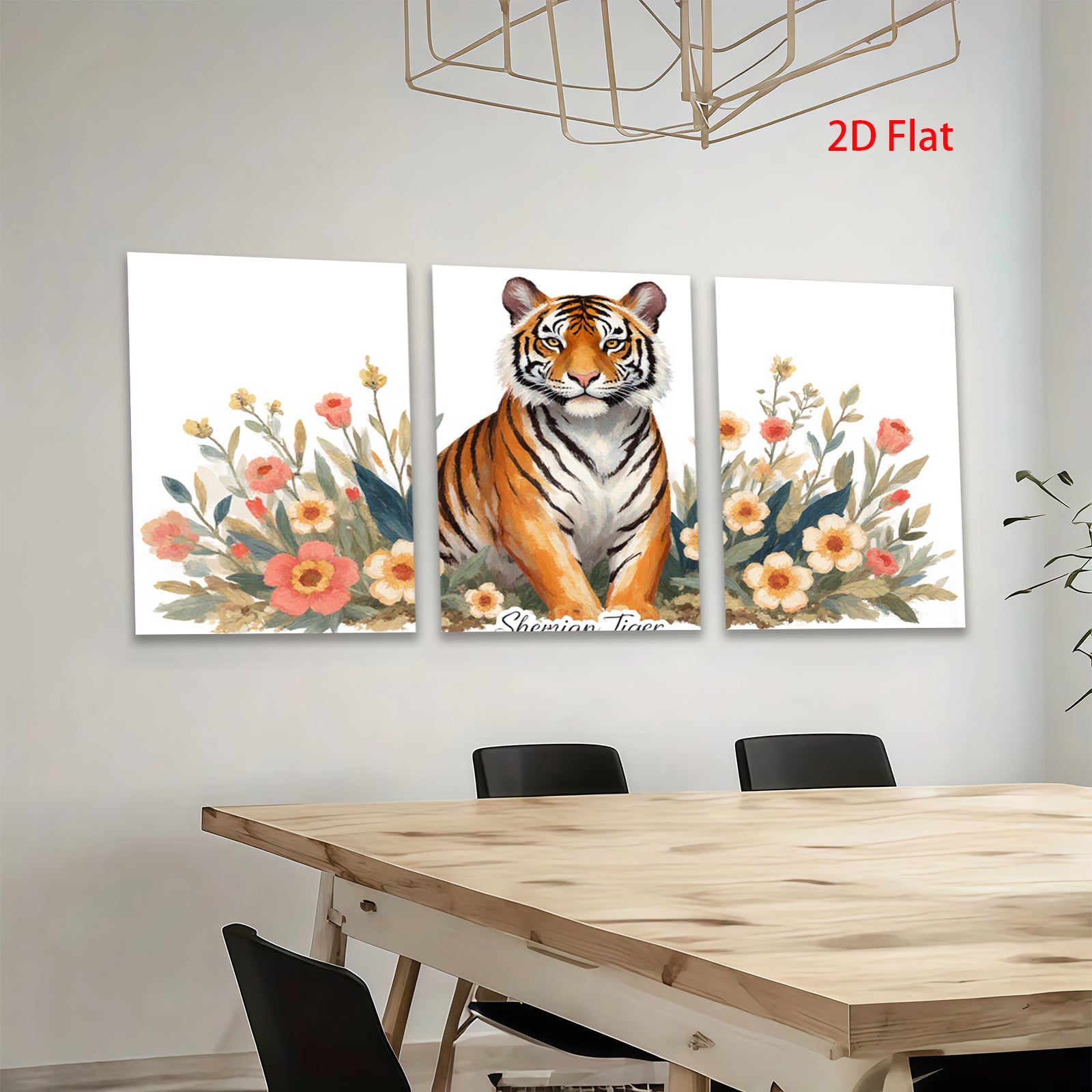 2D flat 1pc Majestic Tiger Blooms Floral Wall Art Living Room Bedroom Decor Modern Farmhouse Style Gallery Wrapped Canvas Prints Ready to Hang