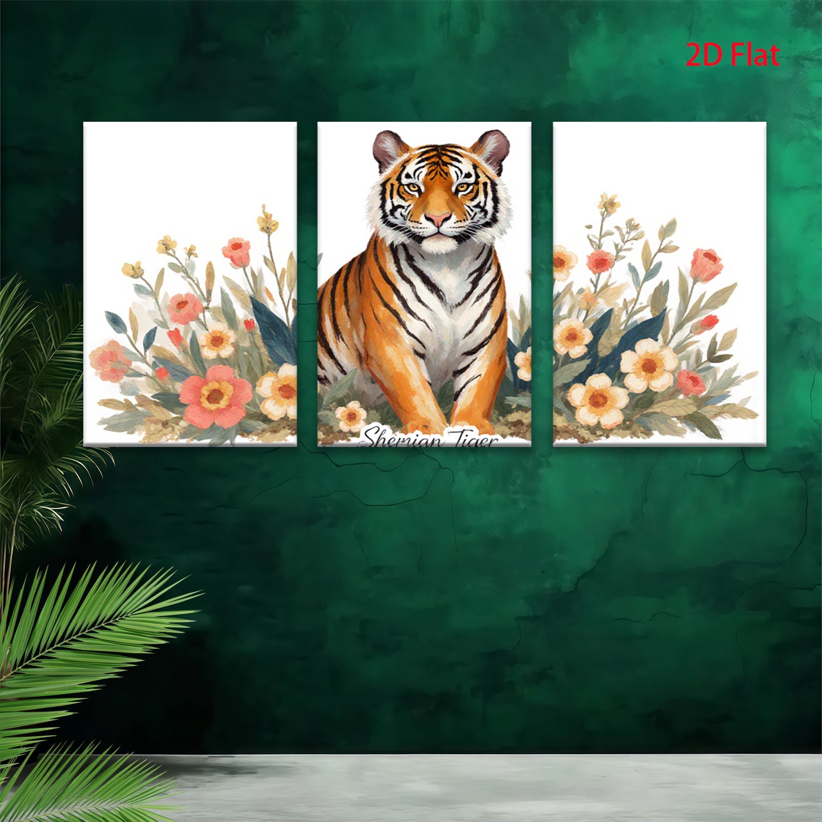 2D flat 1pc Majestic Tiger Blooms Floral Wall Art Living Room Bedroom Decor Modern Farmhouse Style Gallery Wrapped Canvas Prints Ready to Hang