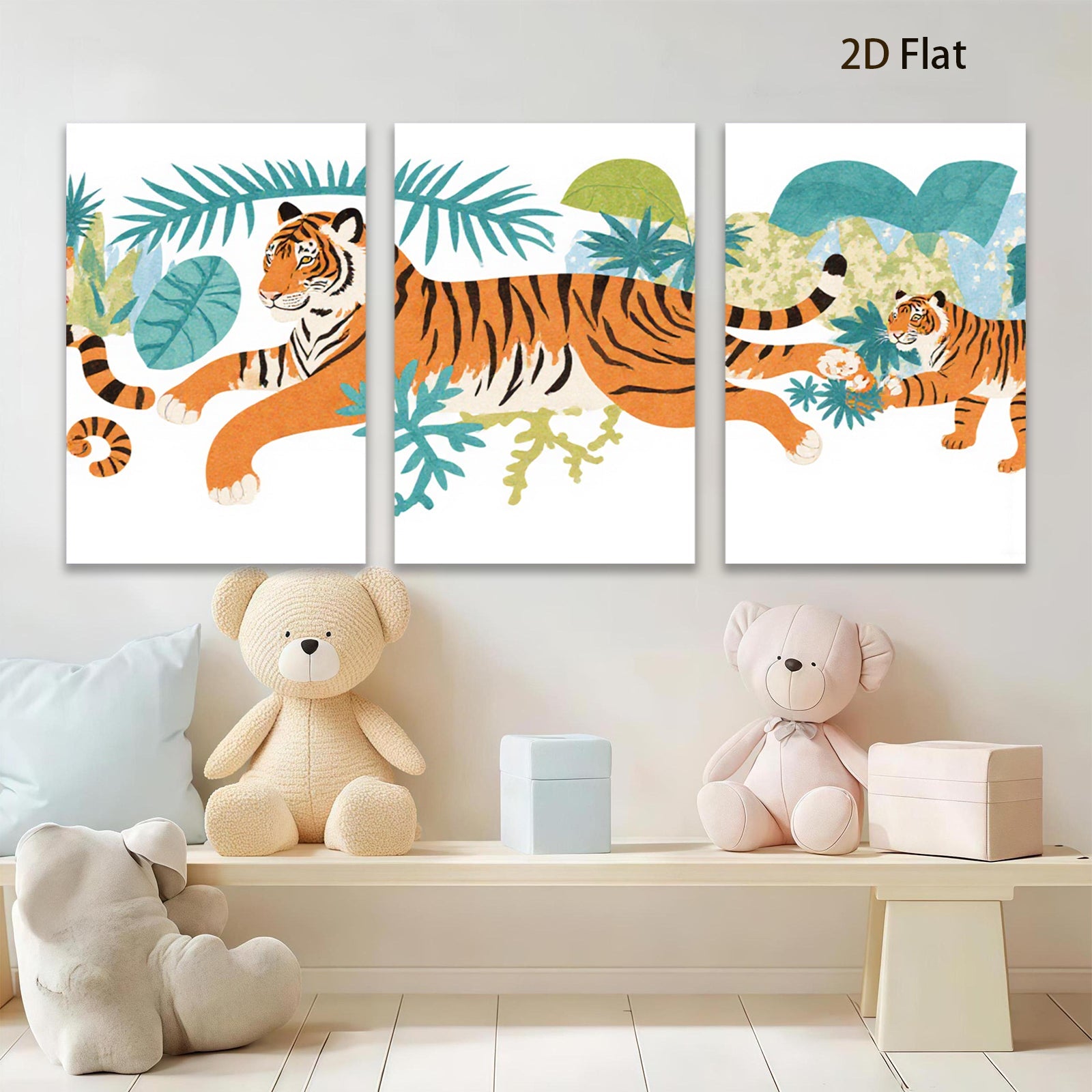 2D flat 1pc Majestic Tiger Family Portrait Wall Art Canvas Prints Living Room Bedroom Decor Modern Farmhouse Style Gallery Wrapped Timeless Coastal Botanical