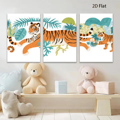 2D flat 1pc Majestic Tiger Family Portrait Wall Art Canvas Prints Living Room Bedroom Decor Modern Farmhouse Style Gallery Wrapped Timeless Coastal Botanical