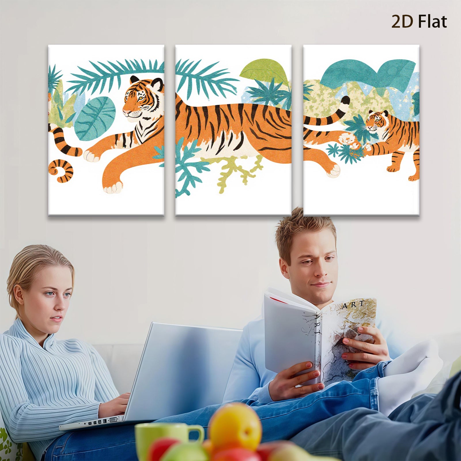 2D flat 1pc Majestic Tiger Family Portrait Wall Art Canvas Prints Living Room Bedroom Decor Modern Farmhouse Style Gallery Wrapped Timeless Coastal Botanical