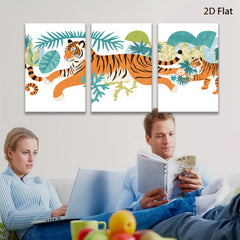 2D flat 1pc Majestic Tiger Family Portrait Wall Art Canvas Prints Living Room Bedroom Decor Modern Farmhouse Style Gallery Wrapped Timeless Coastal Botanical