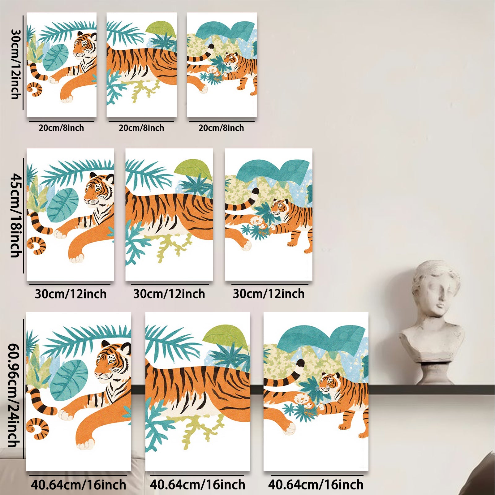 2D flat 1pc Majestic Tiger Family Portrait Wall Art Canvas Prints Living Room Bedroom Decor Modern Farmhouse Style Gallery Wrapped Timeless Coastal Botanical