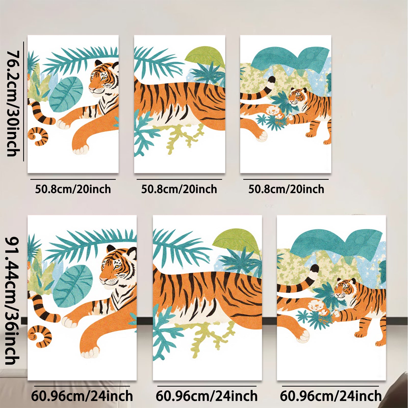 2D flat 1pc Majestic Tiger Family Portrait Wall Art Canvas Prints Living Room Bedroom Decor Modern Farmhouse Style Gallery Wrapped Timeless Coastal Botanical