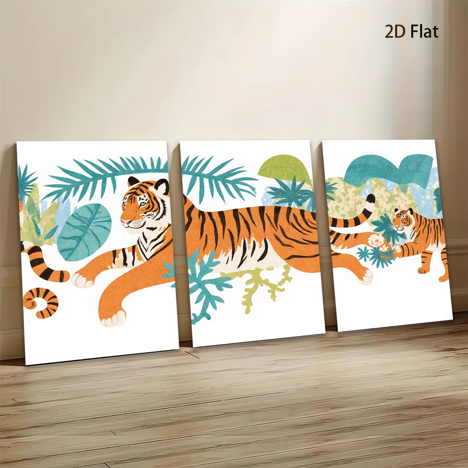 2D flat 1pc Majestic Tiger Family Portrait Wall Art Canvas Prints Living Room Bedroom Decor Modern Farmhouse Style Gallery Wrapped Timeless Coastal Botanical