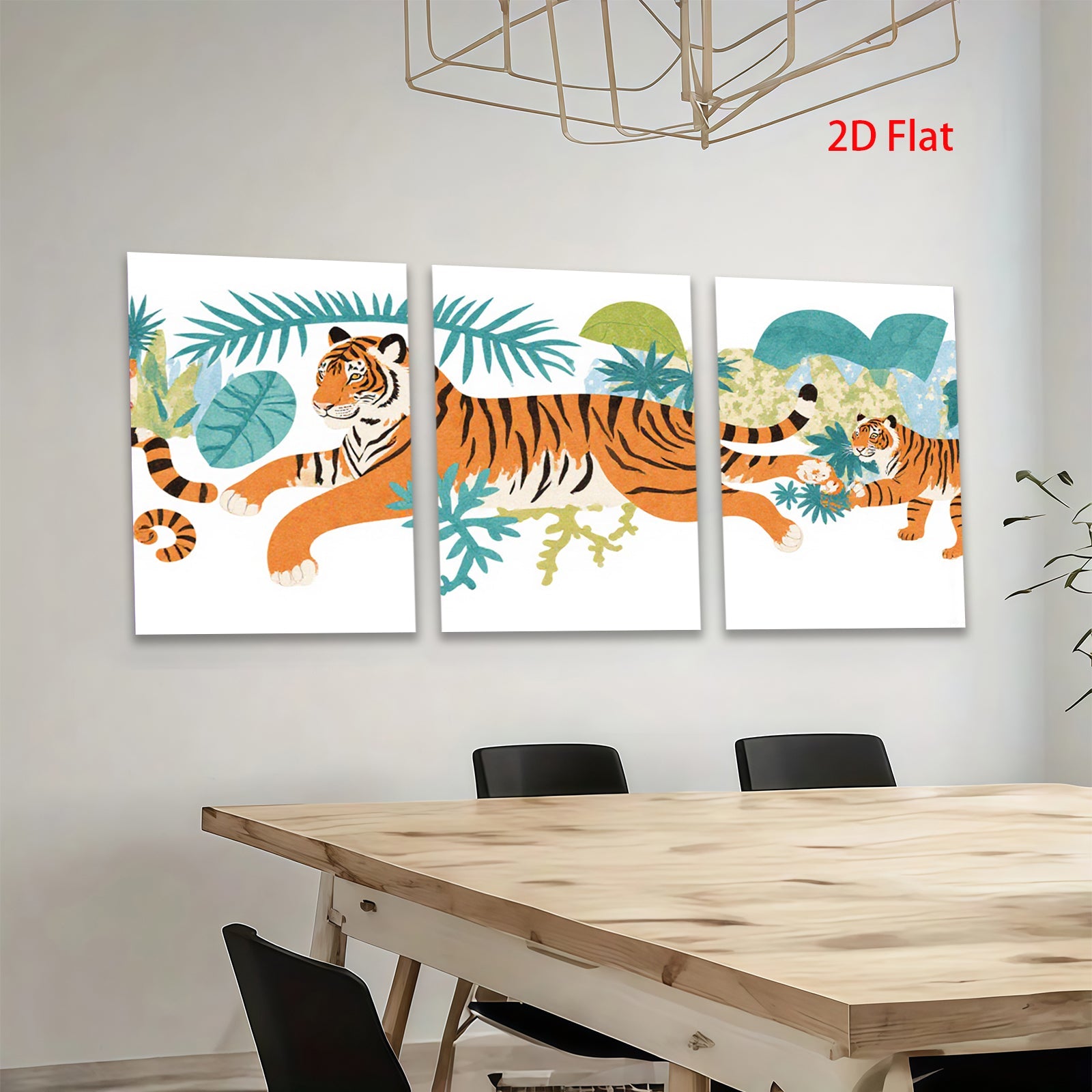 2D flat 1pc Majestic Tiger Family Portrait Wall Art Canvas Prints Living Room Bedroom Decor Modern Farmhouse Style Gallery Wrapped Timeless Coastal Botanical