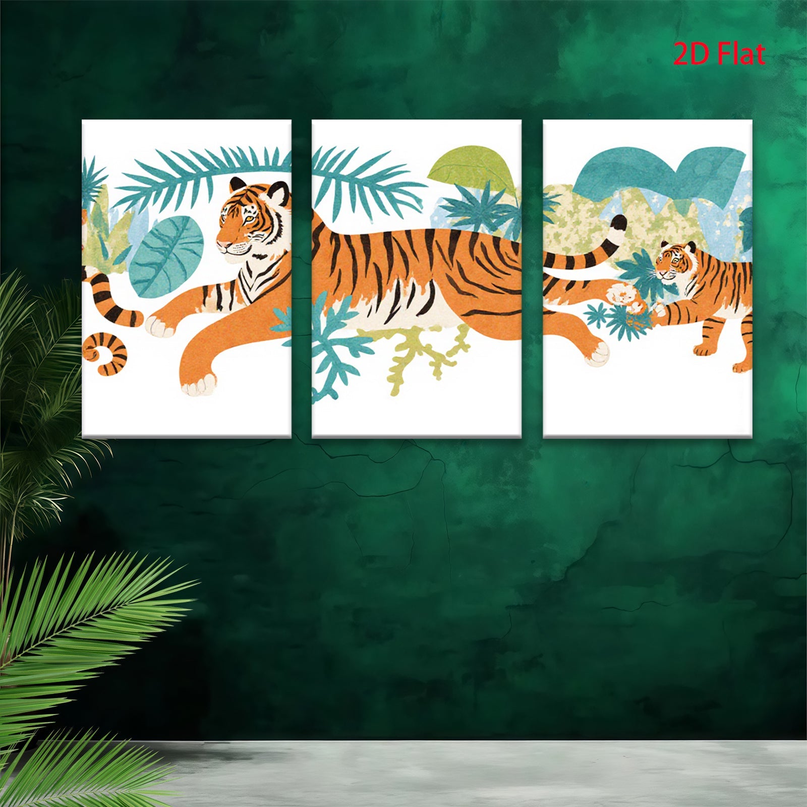 2D flat 1pc Majestic Tiger Family Portrait Wall Art Canvas Prints Living Room Bedroom Decor Modern Farmhouse Style Gallery Wrapped Timeless Coastal Botanical