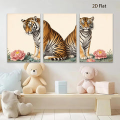 2D flat 1pc Majestic Tiger Pair Floral Background Living Room Bedroom Gallery Wall Art Decor Modern Farmhouse Rustic Chic Canvas Print