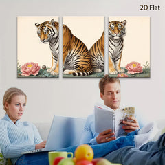 2D flat 1pc Majestic Tiger Pair Floral Background Living Room Bedroom Gallery Wall Art Decor Modern Farmhouse Rustic Chic Canvas Print