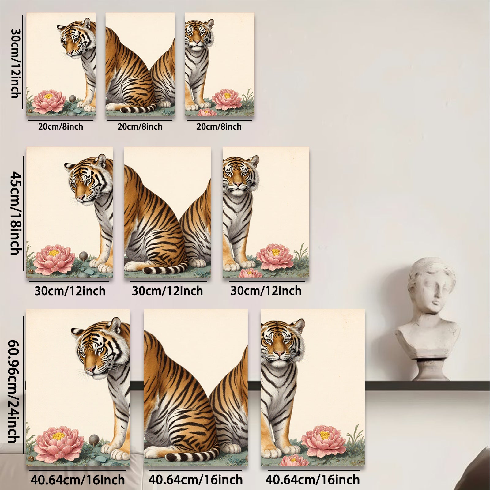 2D flat 1pc Majestic Tiger Pair Floral Background Living Room Bedroom Gallery Wall Art Decor Modern Farmhouse Rustic Chic Canvas Print