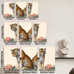 2D flat 1pc Majestic Tiger Pair Floral Background Living Room Bedroom Gallery Wall Art Decor Modern Farmhouse Rustic Chic Canvas Print