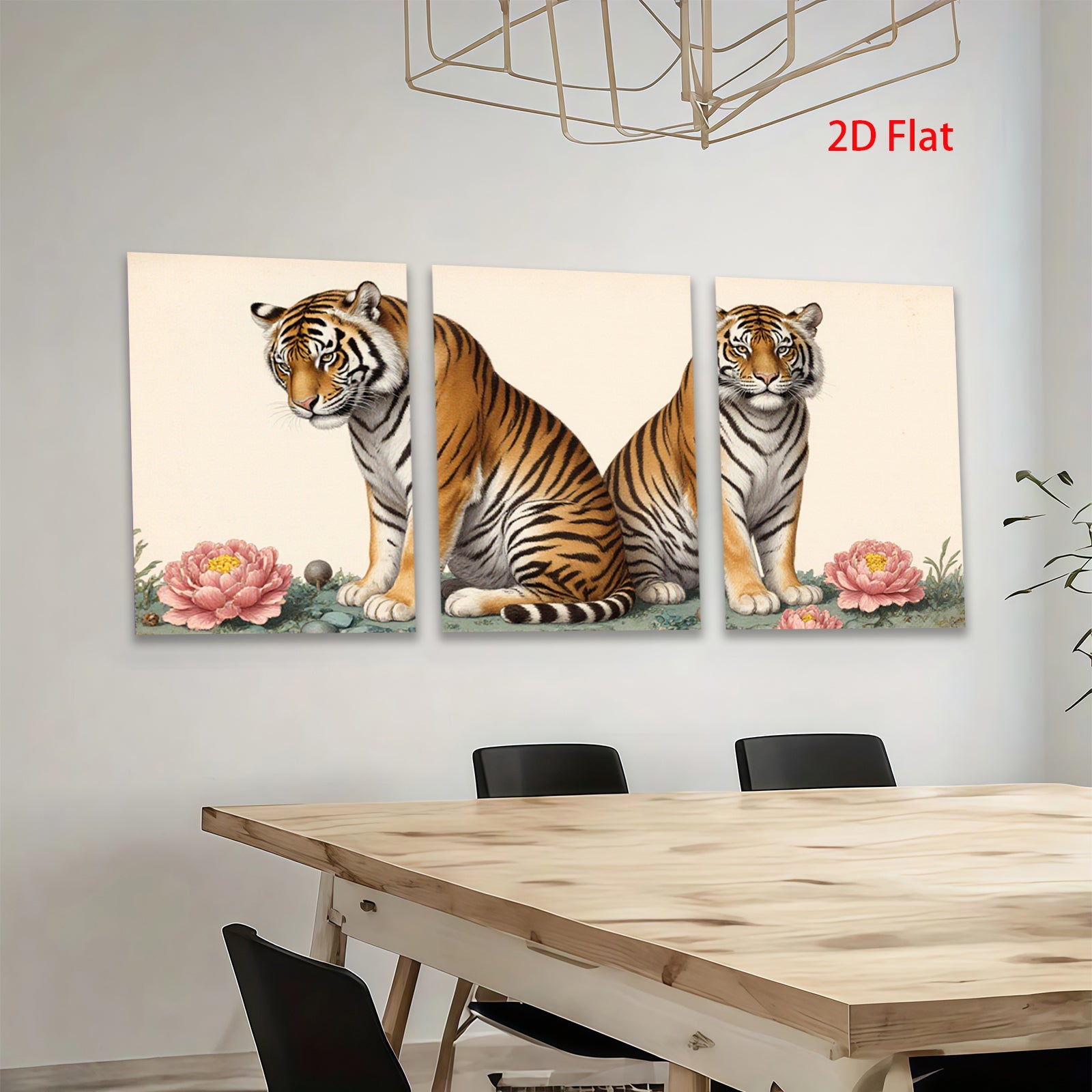 2D flat 1pc Majestic Tiger Pair Floral Background Living Room Bedroom Gallery Wall Art Decor Modern Farmhouse Rustic Chic Canvas Print