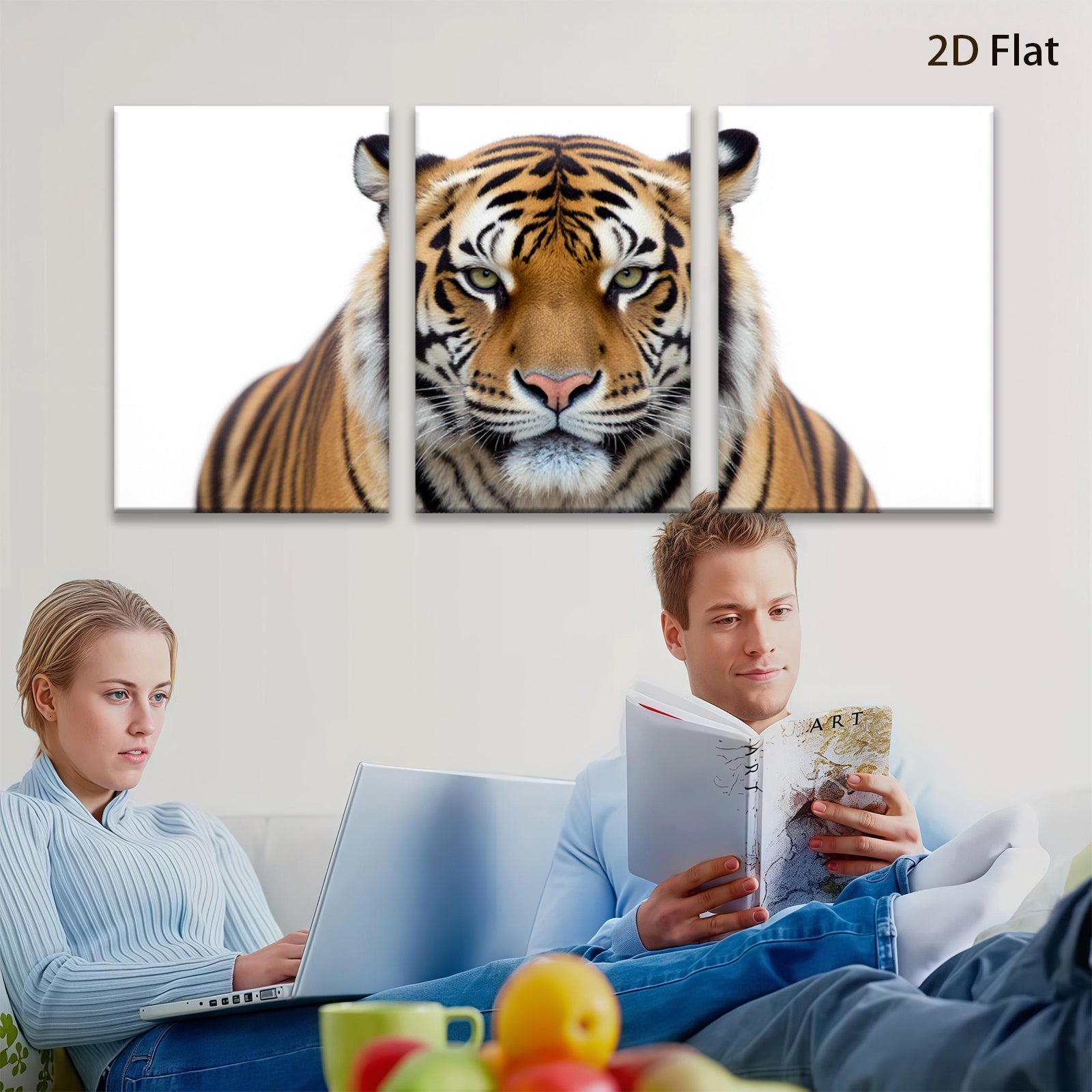 2D flat 1pc Majestic Tiger Portrait Wildlife Animal Art Canvas Wall Decor Living Room Bedroom Modern Farmhouse Gallery Wrapped Ready to Hang