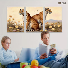 2D flat 1pc Majestic Tigers Amidst Golden Wildflowers Living Room Bedroom Gallery Wall Art Home Decor Canvas Prints Modern Farmhouse Style