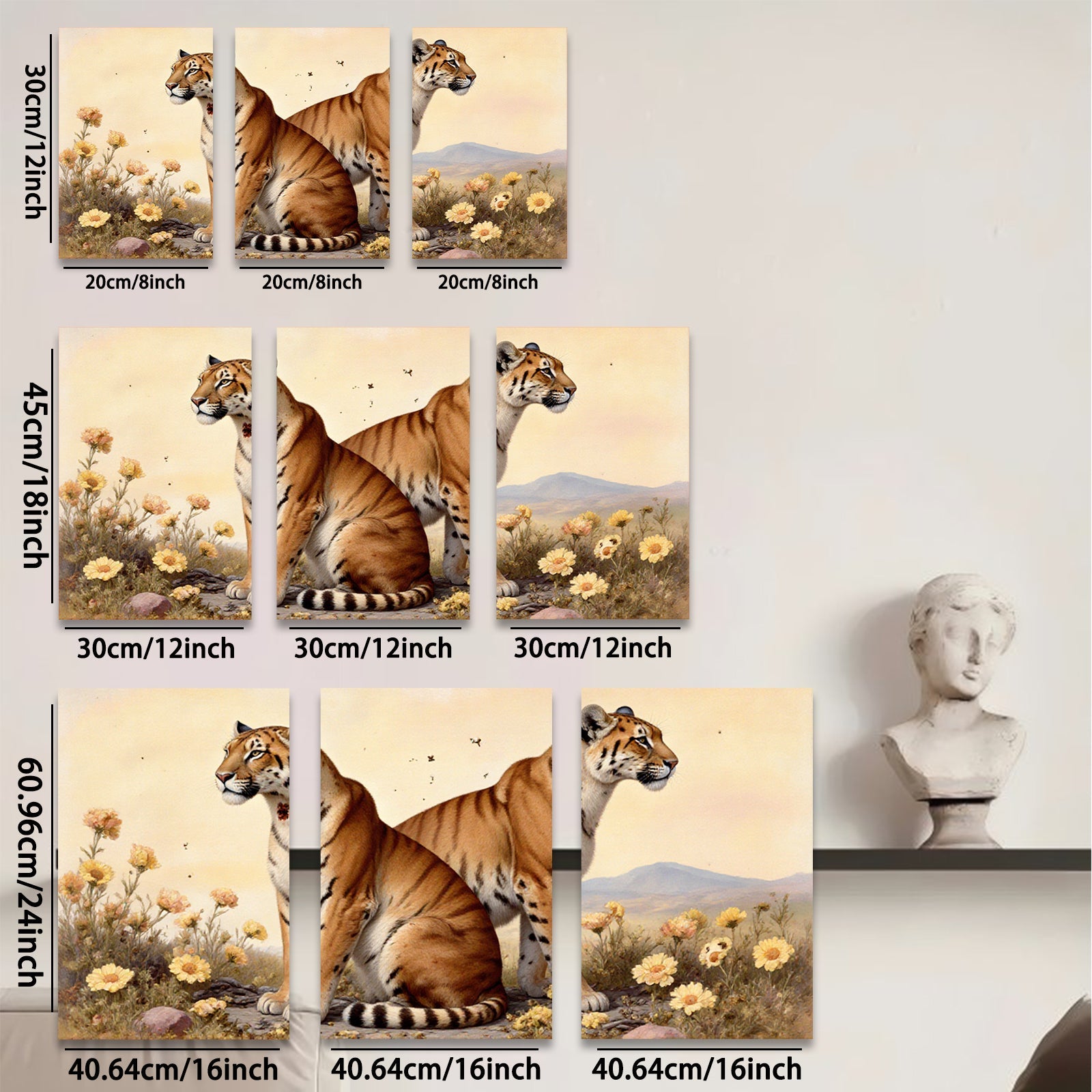2D flat 1pc Majestic Tigers Amidst Golden Wildflowers Living Room Bedroom Gallery Wall Art Home Decor Canvas Prints Modern Farmhouse Style