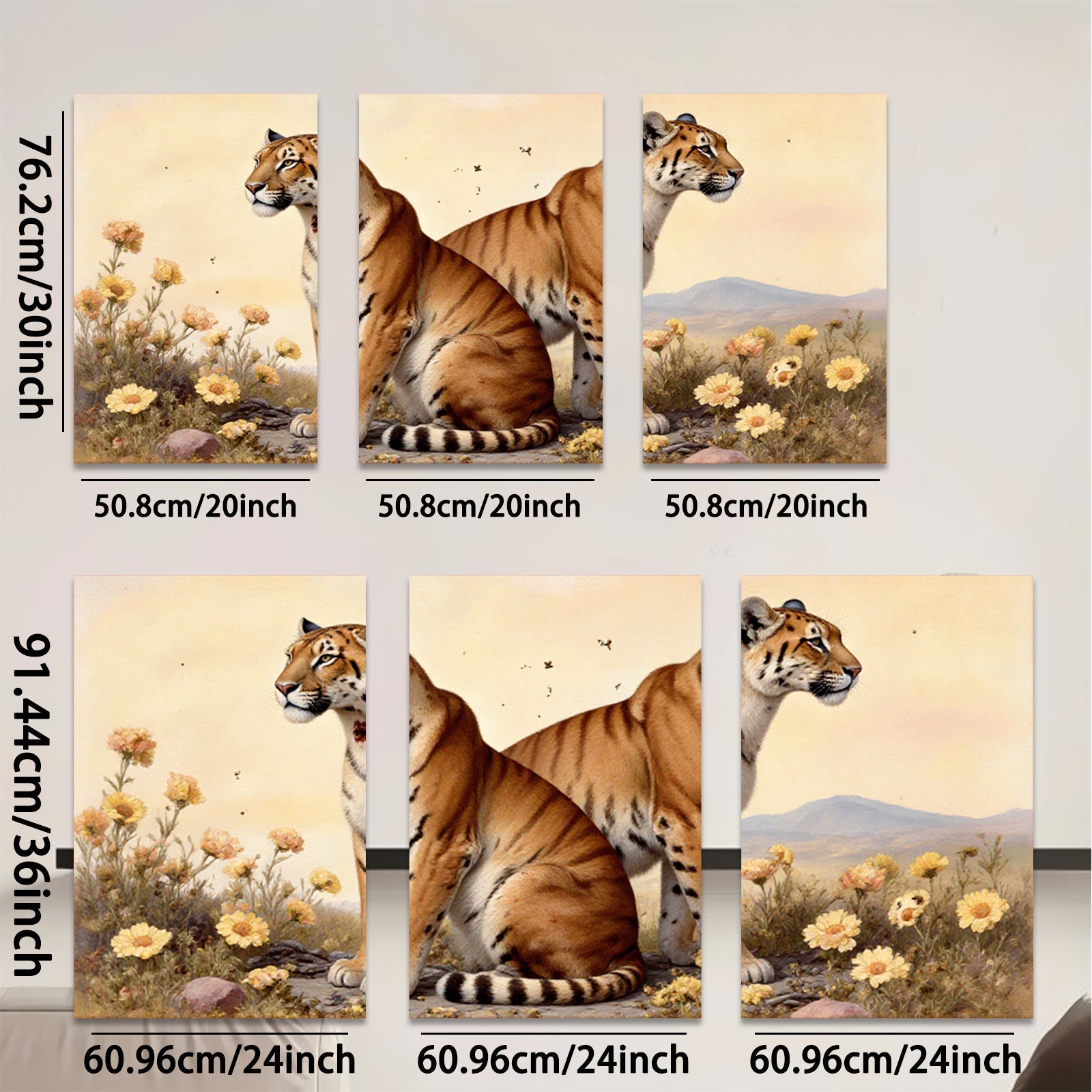 2D flat 1pc Majestic Tigers Amidst Golden Wildflowers Living Room Bedroom Gallery Wall Art Home Decor Canvas Prints Modern Farmhouse Style