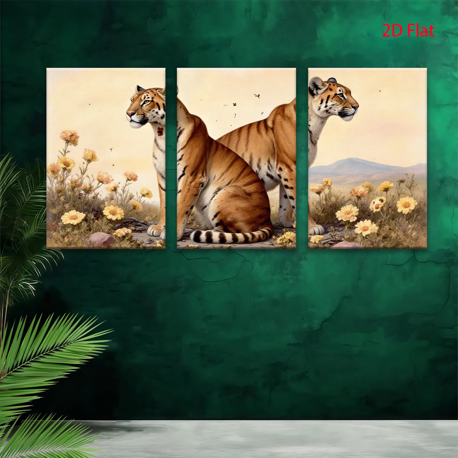 2D flat 1pc Majestic Tigers Amidst Golden Wildflowers Living Room Bedroom Gallery Wall Art Home Decor Canvas Prints Modern Farmhouse Style