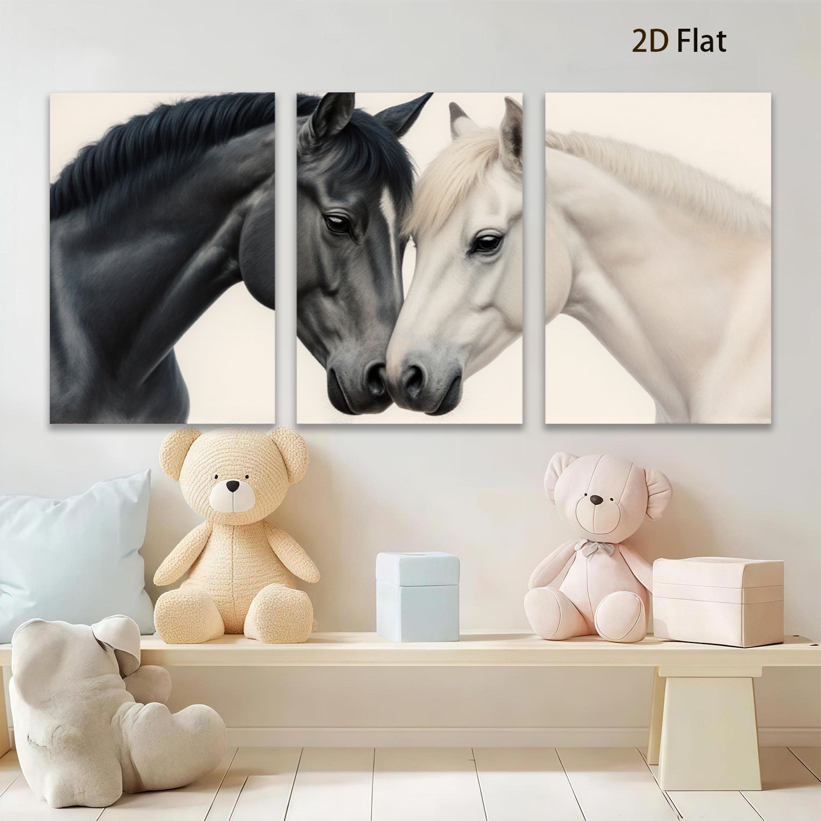 2D flat 1pc Majestic White Black Horses Portrait Farm Animal Wall Art Decor Living Room Bedroom Gallery Wrapped Canvas Prints Modern Farmhouse Style Rustic Home Decor