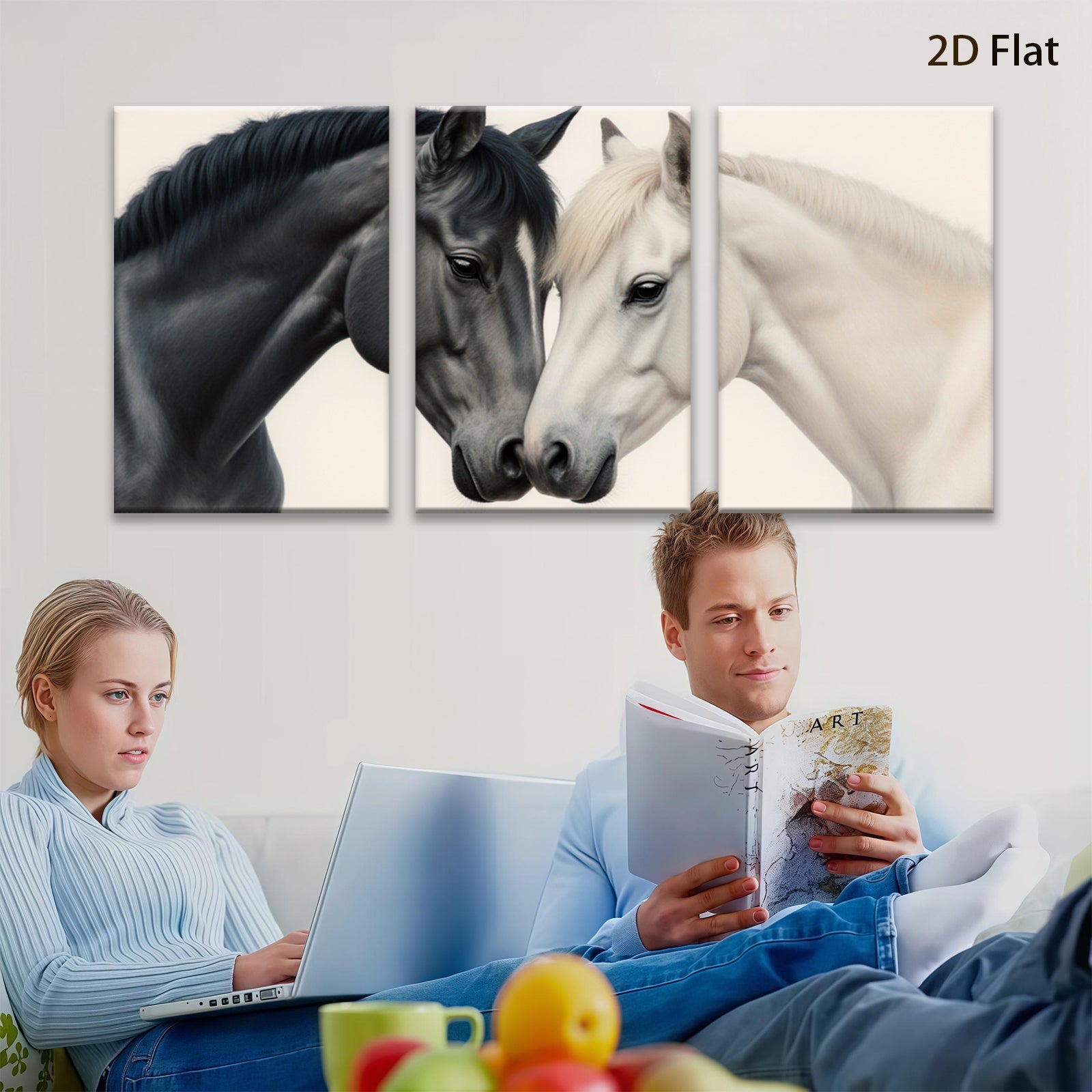 2D flat 1pc Majestic White Black Horses Portrait Farm Animal Wall Art Decor Living Room Bedroom Gallery Wrapped Canvas Prints Modern Farmhouse Style Rustic Home Decor