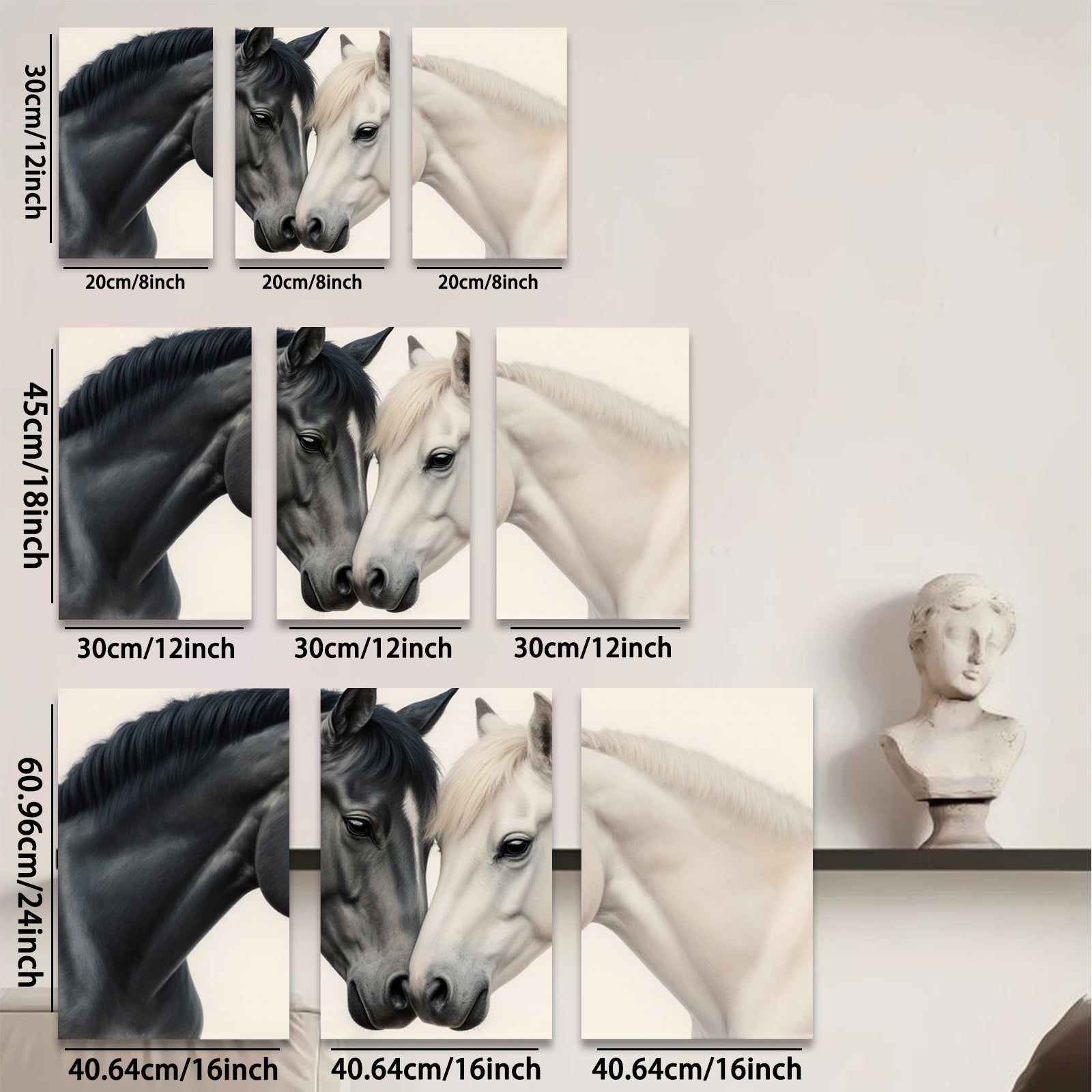 2D flat 1pc Majestic White Black Horses Portrait Farm Animal Wall Art Decor Living Room Bedroom Gallery Wrapped Canvas Prints Modern Farmhouse Style Rustic Home Decor
