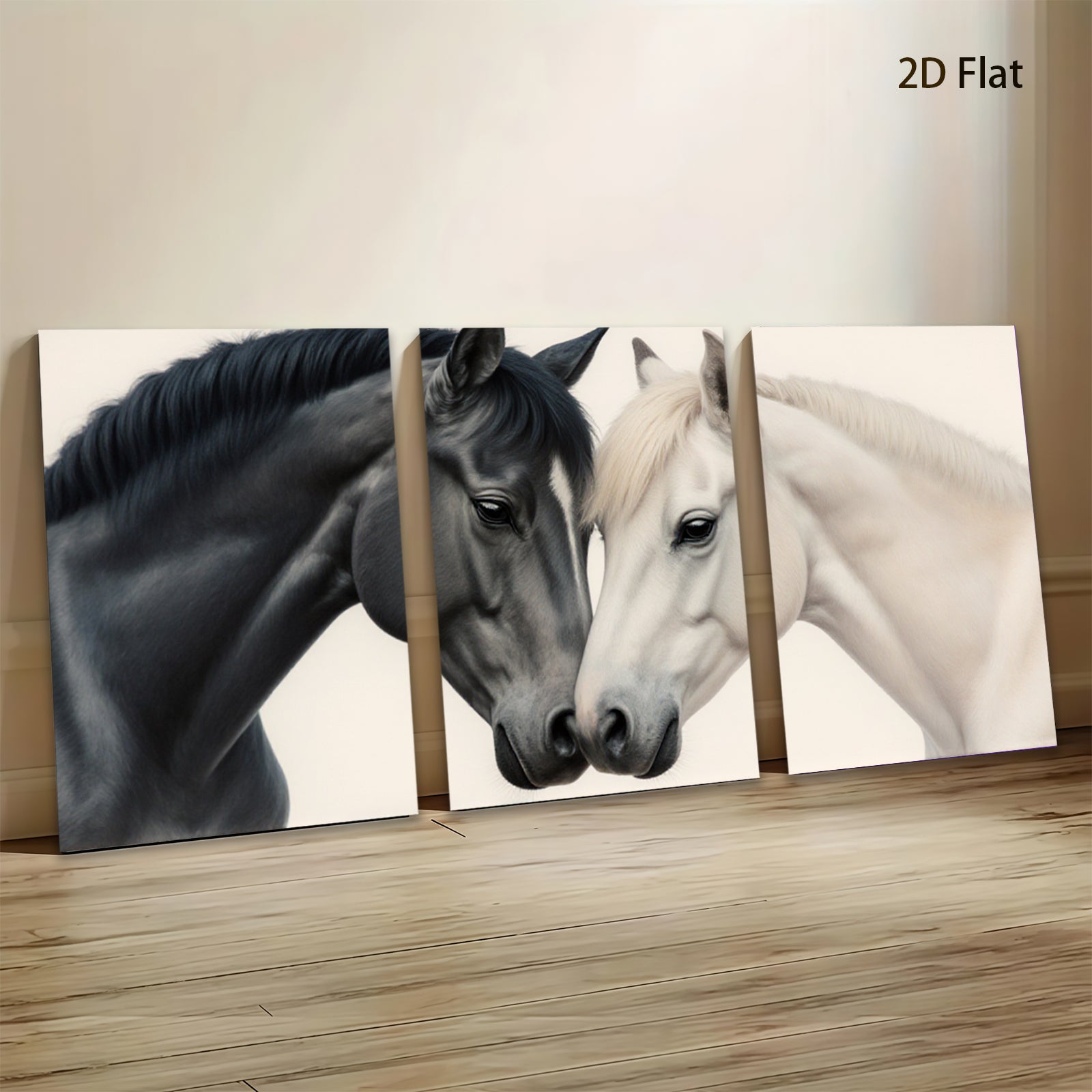 2D flat 1pc Majestic White Black Horses Portrait Farm Animal Wall Art Decor Living Room Bedroom Gallery Wrapped Canvas Prints Modern Farmhouse Style Rustic Home Decor