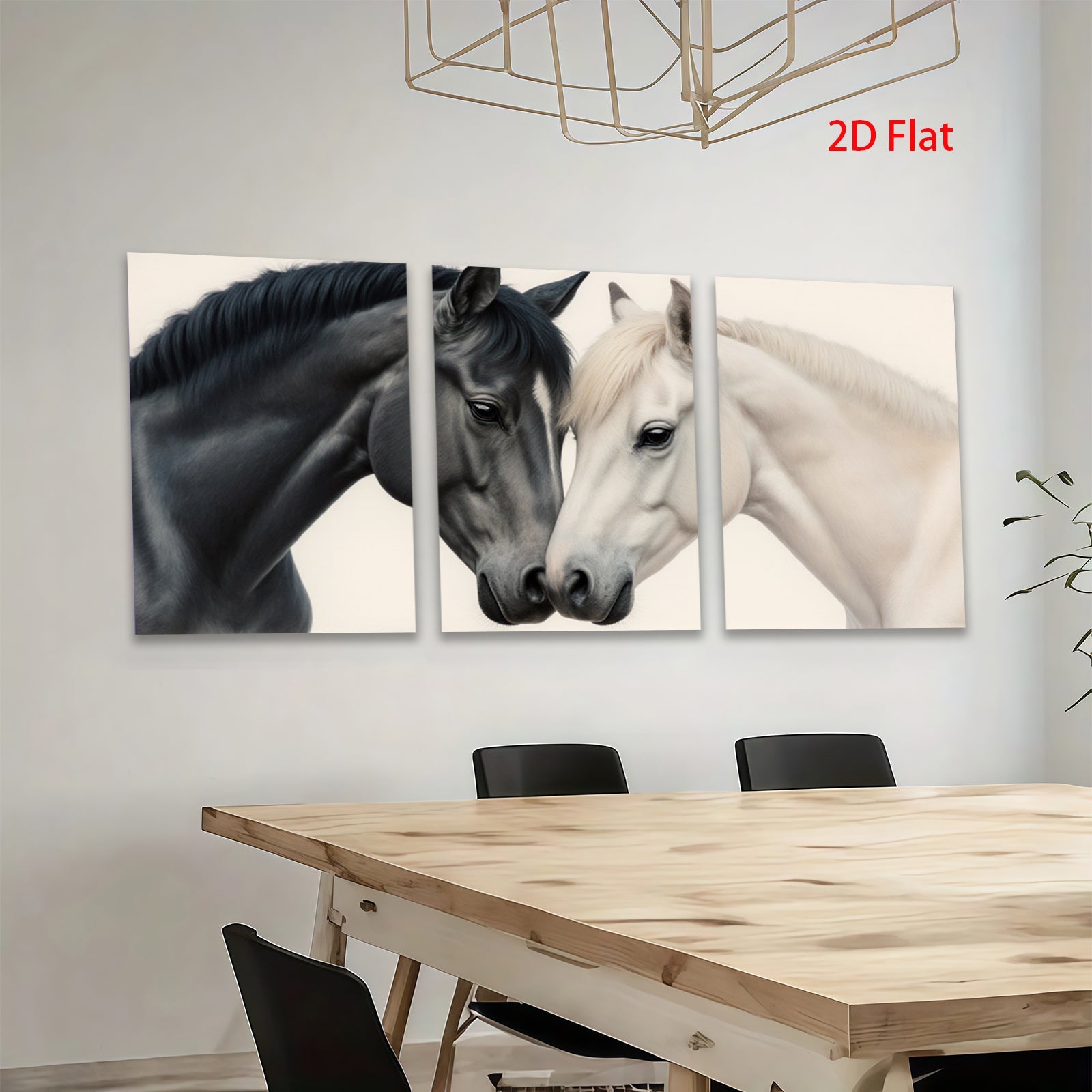 2D flat 1pc Majestic White Black Horses Portrait Farm Animal Wall Art Decor Living Room Bedroom Gallery Wrapped Canvas Prints Modern Farmhouse Style Rustic Home Decor