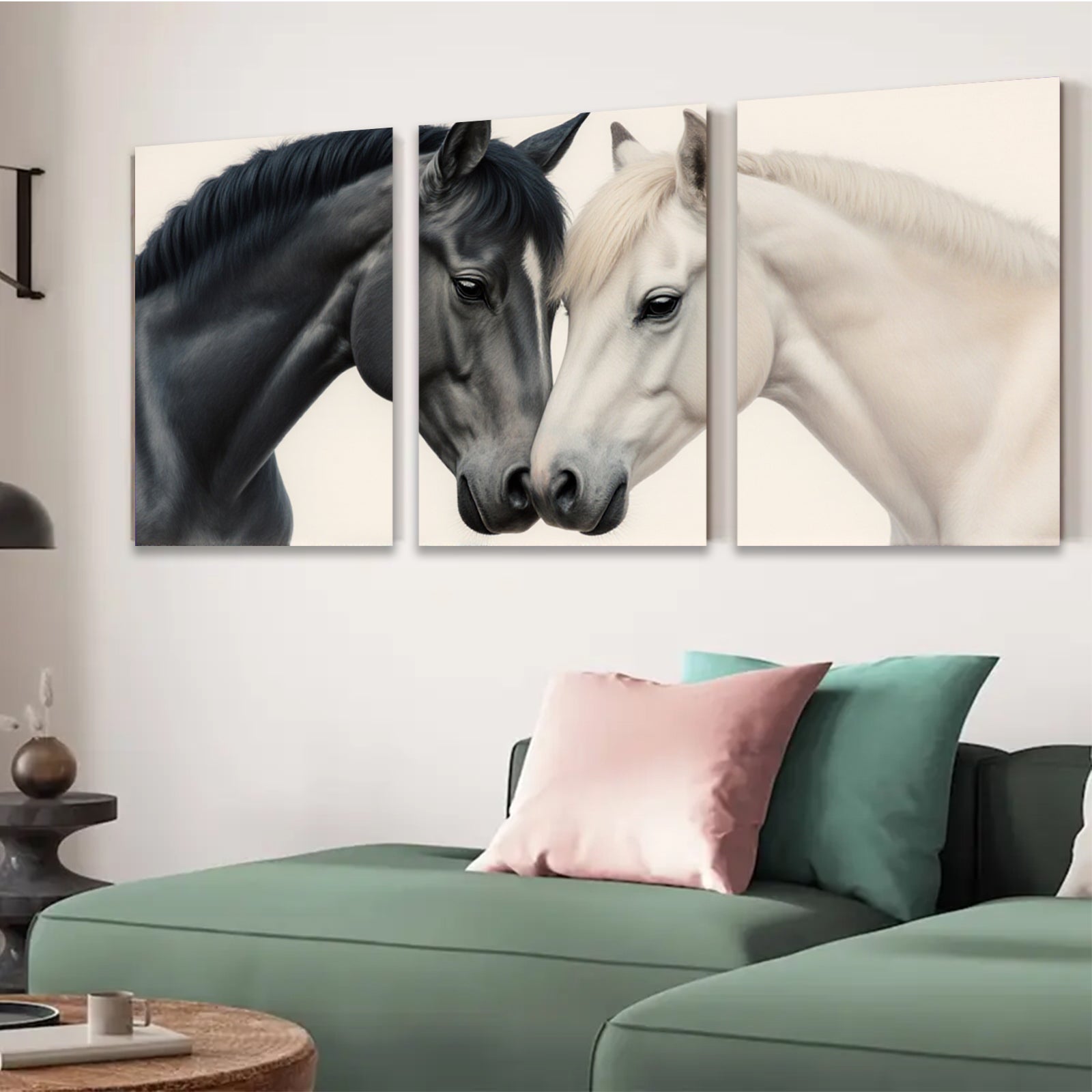 2D flat 1pc Majestic White Black Horses Portrait Farm Animal Wall Art Decor Living Room Bedroom Gallery Wrapped Canvas Prints Modern Farmhouse Style Rustic Home Decor