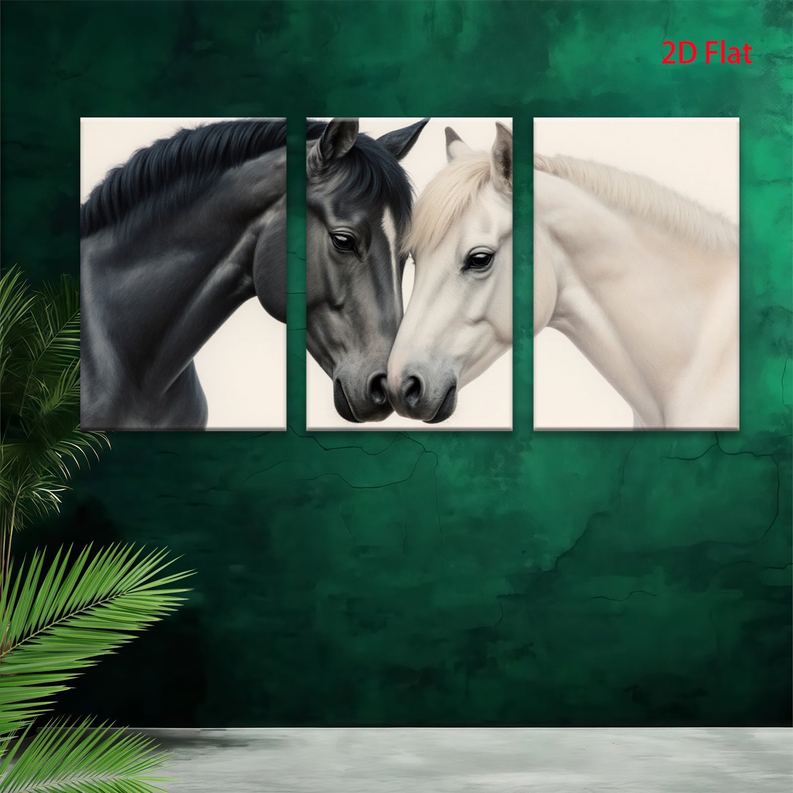 2D flat 1pc Majestic White Black Horses Portrait Farm Animal Wall Art Decor Living Room Bedroom Gallery Wrapped Canvas Prints Modern Farmhouse Style Rustic Home Decor