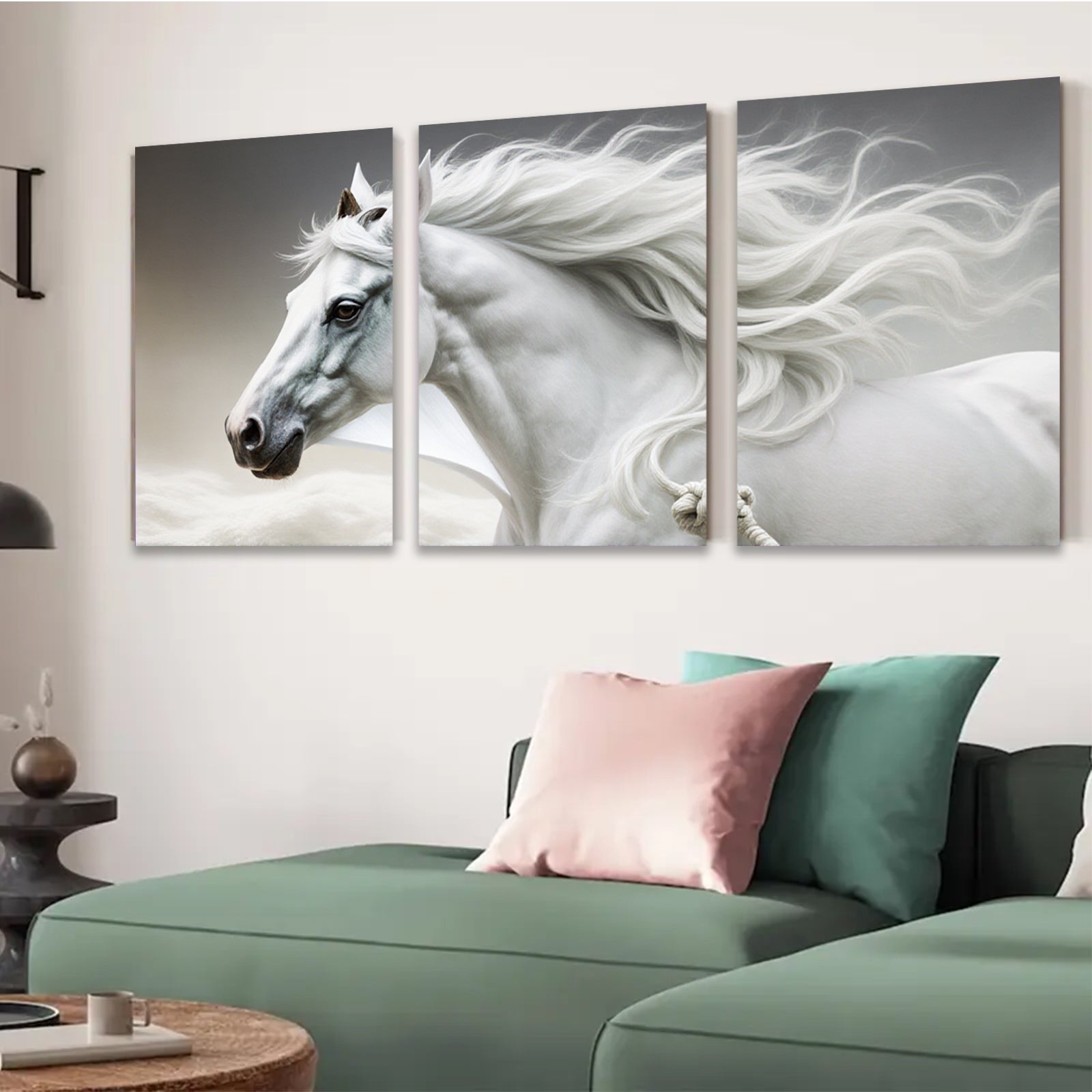 2D flat 1pc Majestic White Horse Running Freedom Wall Art Canvas Prints for Living Room Bedroom Decor Farmhouse Style Rustic Modern Gallery Wrapped Timeless