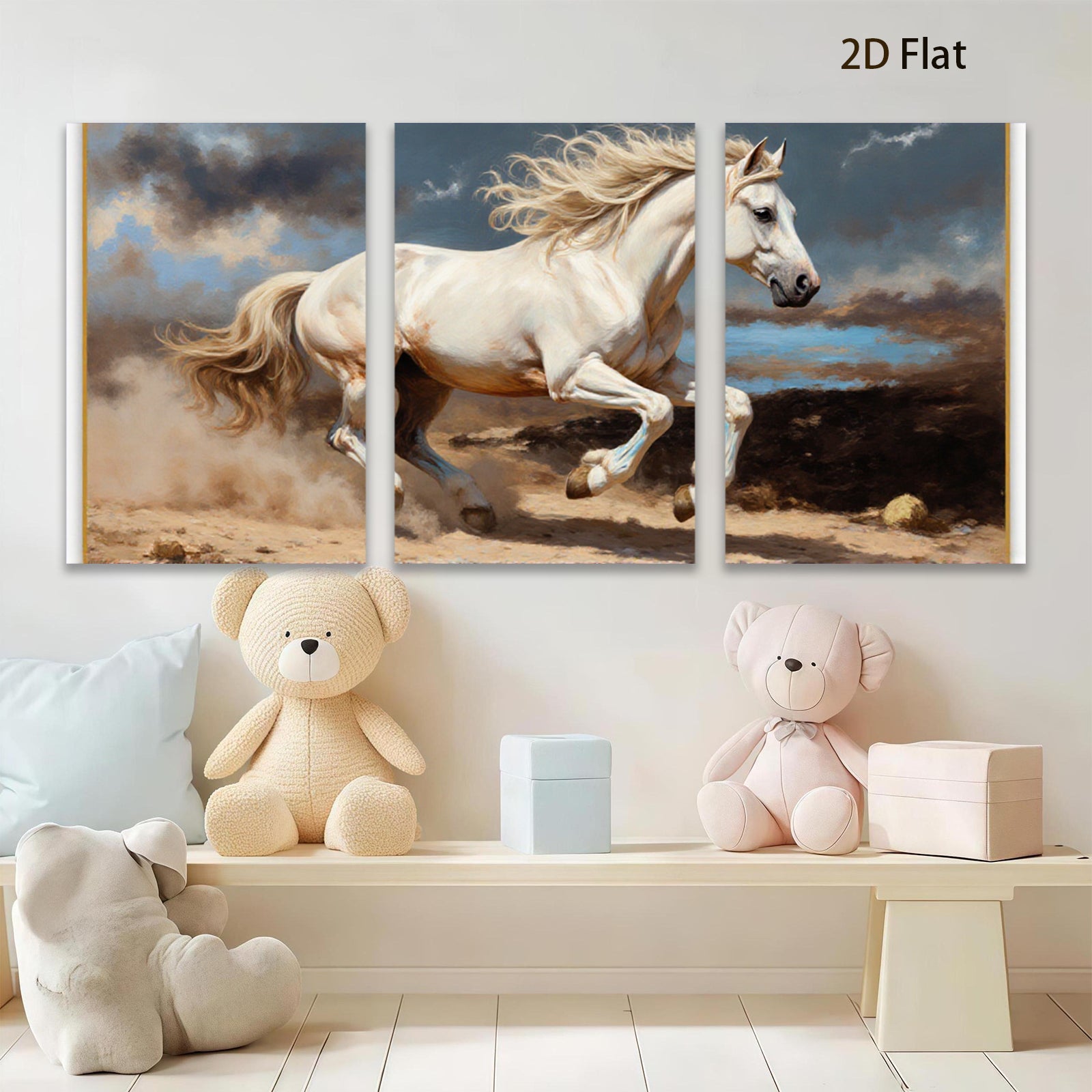 2D flat 1pc Majestic White Horse Running Wild Spirit Farmhouse Wall Art Decor Living Room Bedroom Gallery Wrapped Canvas Prints Modern Rustic Home Decorations
