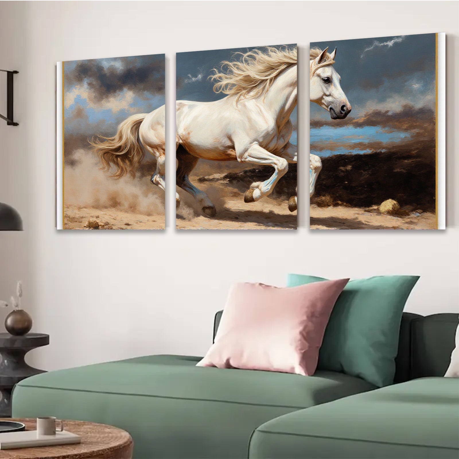 2D flat 1pc Majestic White Horse Running Wild Spirit Farmhouse Wall Art Decor Living Room Bedroom Gallery Wrapped Canvas Prints Modern Rustic Home Decorations