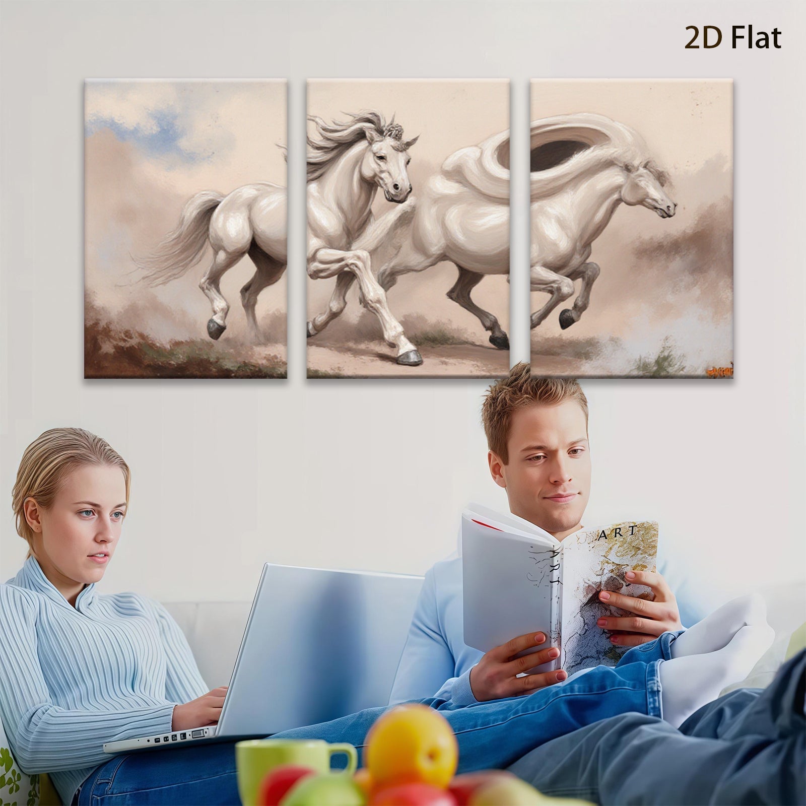 2D flat 1pc Majestic White Horses Galloping Free Farmhouse Wall Art Living Room Decor Gallery Wrapped Canvas Prints for Bedroom Modern Coastal Style