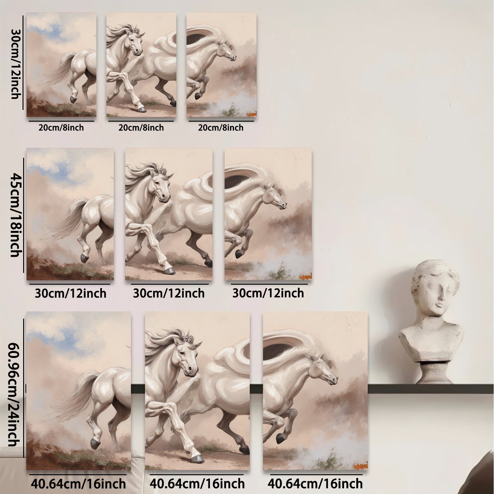 2D flat 1pc Majestic White Horses Galloping Free Farmhouse Wall Art Living Room Decor Gallery Wrapped Canvas Prints for Bedroom Modern Coastal Style