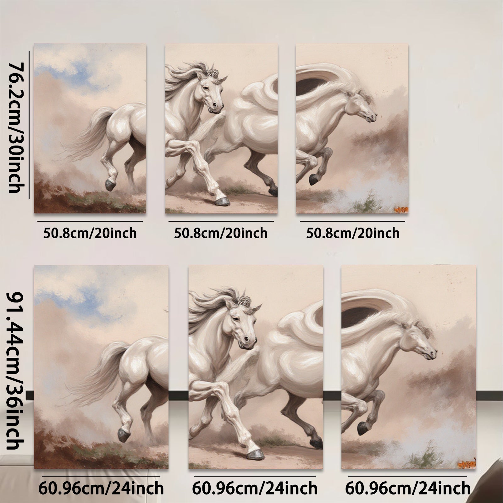 2D flat 1pc Majestic White Horses Galloping Free Farmhouse Wall Art Living Room Decor Gallery Wrapped Canvas Prints for Bedroom Modern Coastal Style
