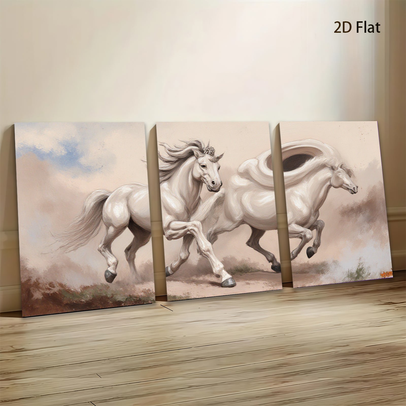 2D flat 1pc Majestic White Horses Galloping Free Farmhouse Wall Art Living Room Decor Gallery Wrapped Canvas Prints for Bedroom Modern Coastal Style