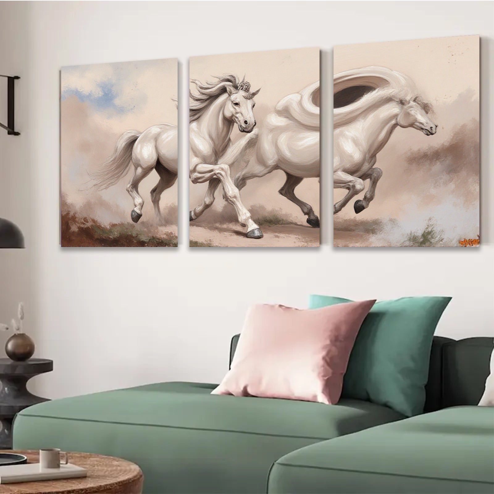 2D flat 1pc Majestic White Horses Galloping Free Farmhouse Wall Art Living Room Decor Gallery Wrapped Canvas Prints for Bedroom Modern Coastal Style