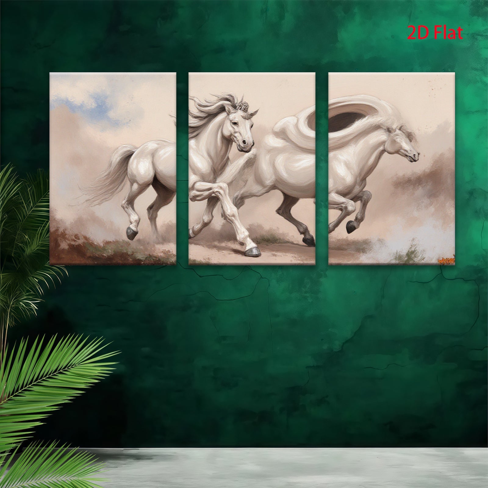 2D flat 1pc Majestic White Horses Galloping Free Farmhouse Wall Art Living Room Decor Gallery Wrapped Canvas Prints for Bedroom Modern Coastal Style