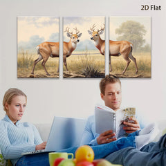 2D flat 1pc Majestic White Tail Deer Grazing Peaceful Countryside Wall Art Canvas Prints for Living Room Bedroom Home Decor Farmhouse Style