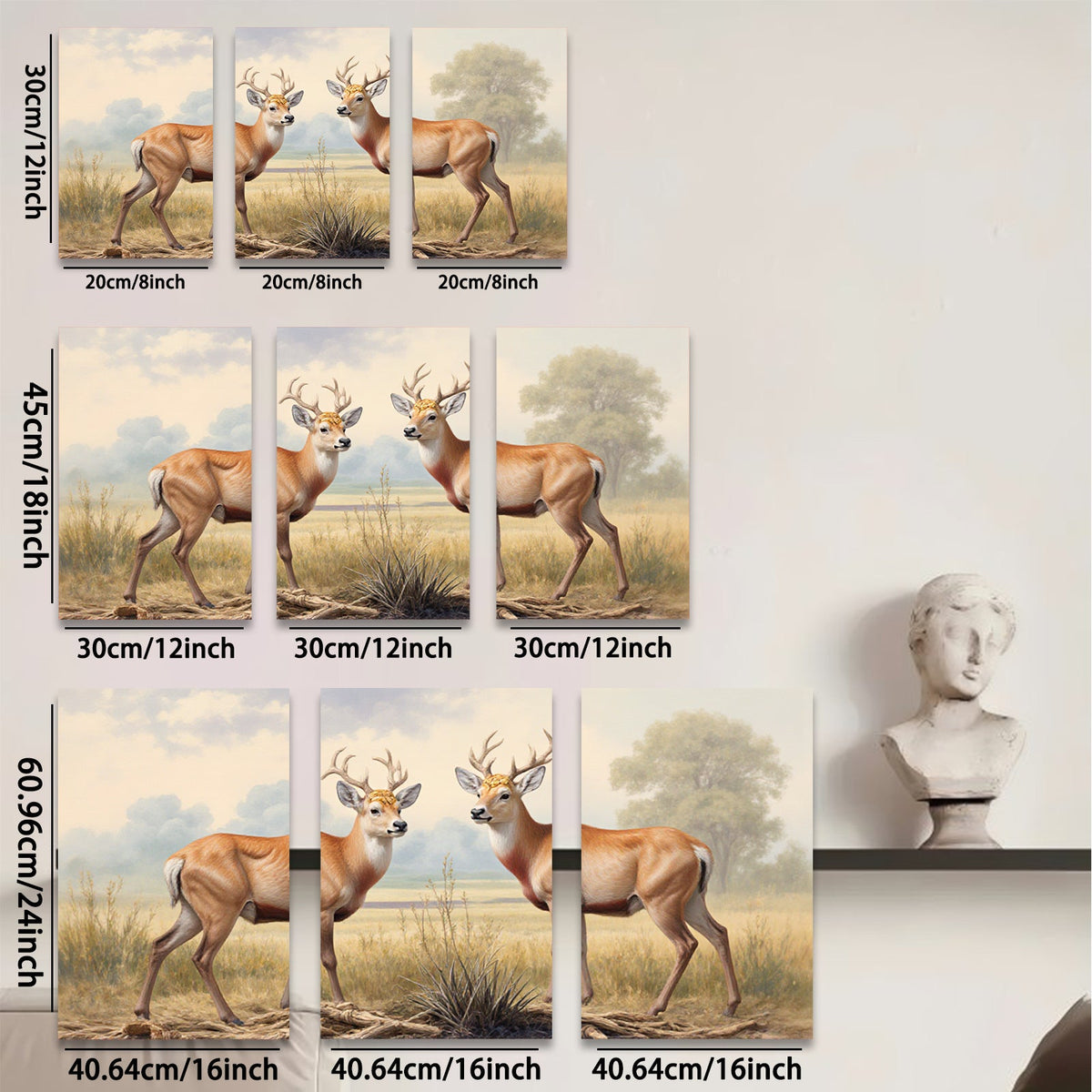 2D flat 1pc Majestic White Tail Deer Grazing Peaceful Countryside Wall Art Canvas Prints for Living Room Bedroom Home Decor Farmhouse Style