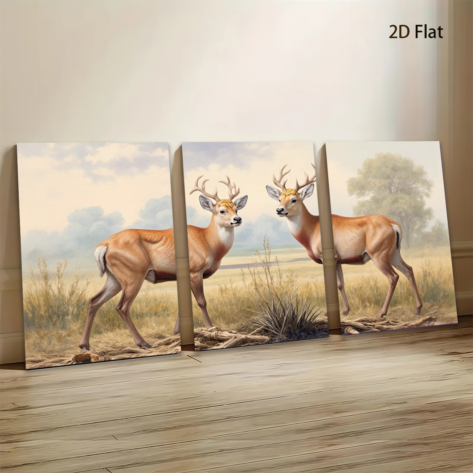 2D flat 1pc Majestic White Tail Deer Grazing Peaceful Countryside Wall Art Canvas Prints for Living Room Bedroom Home Decor Farmhouse Style